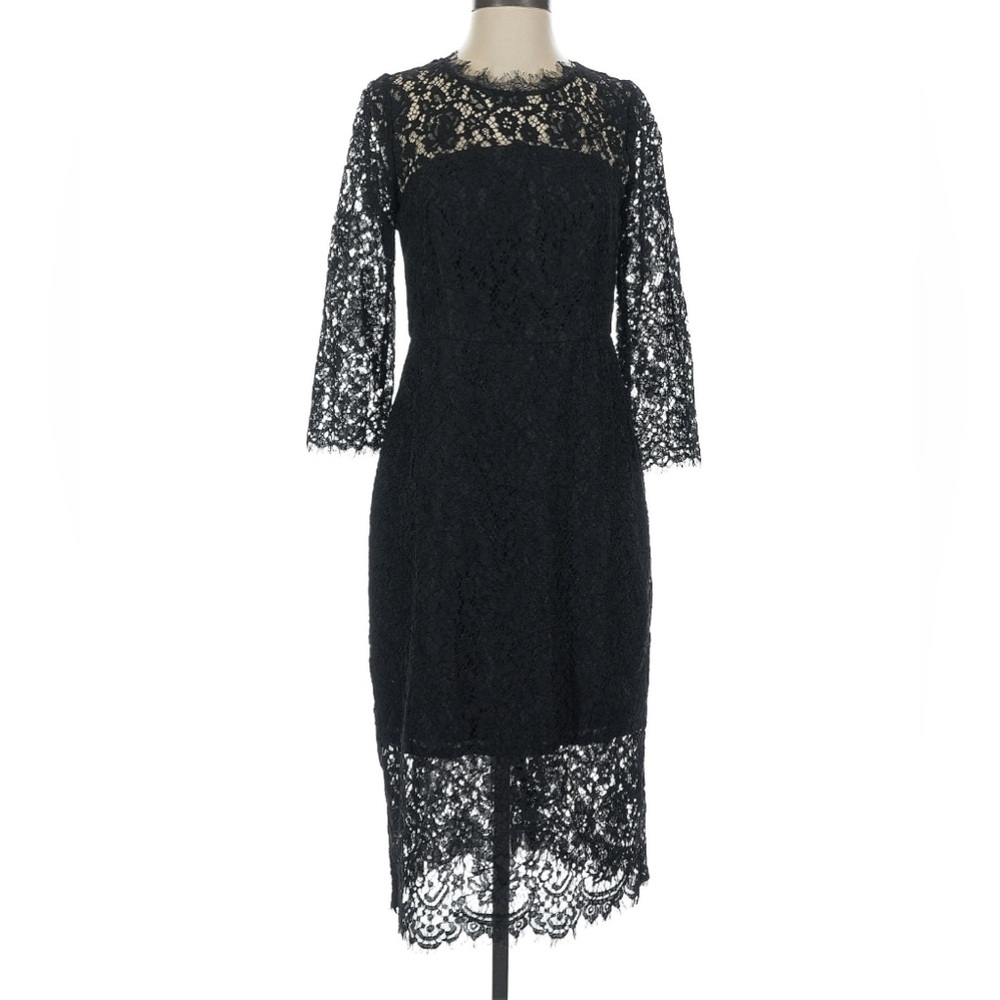 J. Crew Black Lace Midi Cocktail Long Sleeve Sheath Dress - size 4 | NWT!